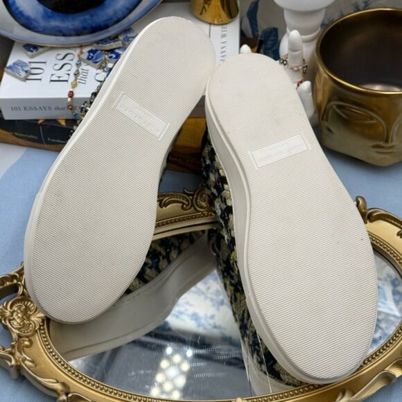 🆕 KURT GEIGER LONDON 🧿 NWOB Laney Eye Gold Rainbow Tweed Sneaker, Sz 37 US 7 - Picture 11 of 14